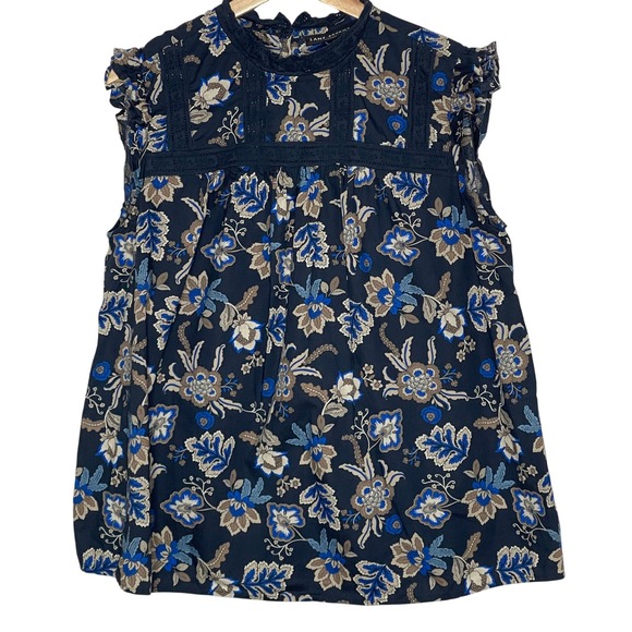 Lane Bryant Tops - Lane Bryant Womens 16 Navy‎ Blue Floral Cotton Eyelet Lace Ruffle Sleeveless Top
